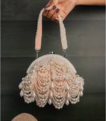 Pink pearl beaded suede clutch