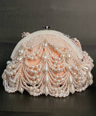 Pink pearl beaded suede clutch 4