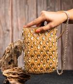 Gold kundan beaded embroidered silk pouch