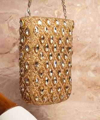 Gold kundan beaded embroidered silk pouch 3