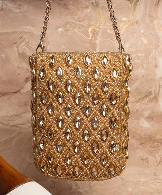 Gold kundan beaded embroidered silk pouch 4