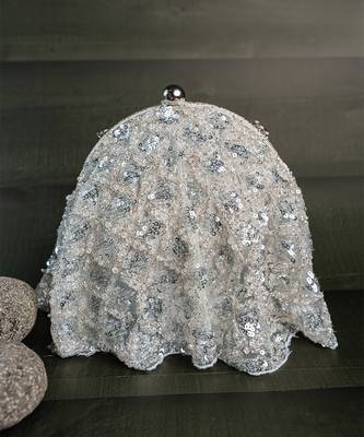 Silver thread embroidered silk clutch 2