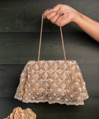 Gold embroidered silk handbag 1
