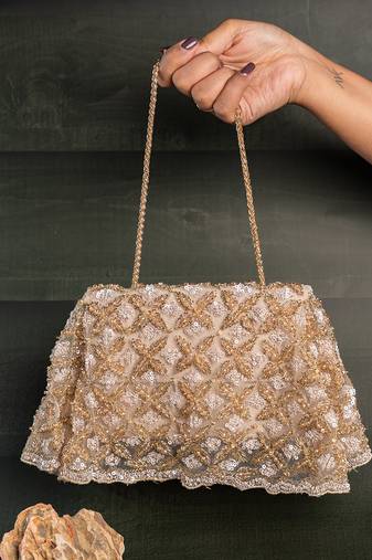 Gold embroidered silk handbag
