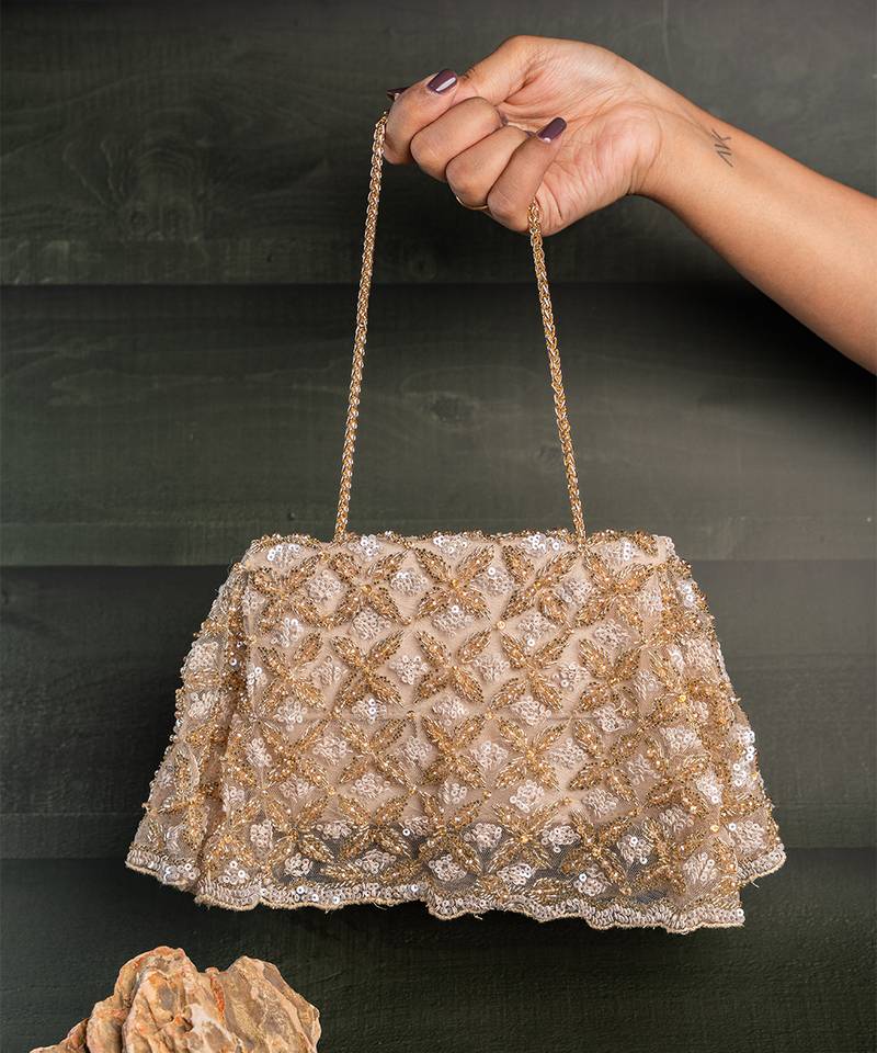 Gold embroidered silk handbag