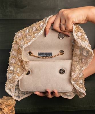 Gold embroidered silk handbag 3