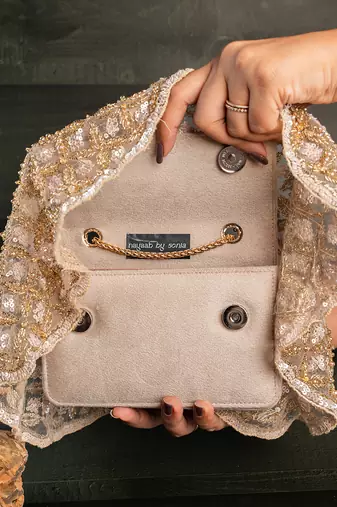Gold embroidered silk handbag