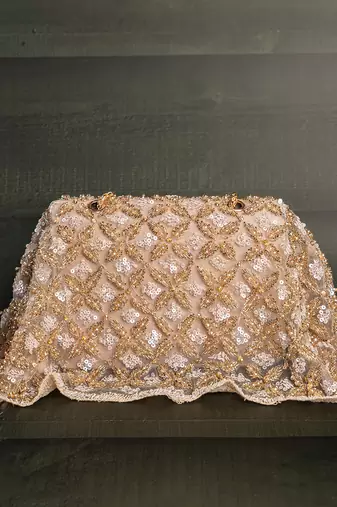 Gold embroidered silk handbag