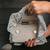 Silver embroidered silk handbag