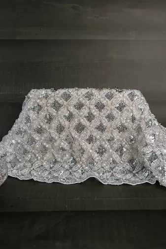 Silver embroidered silk handbag