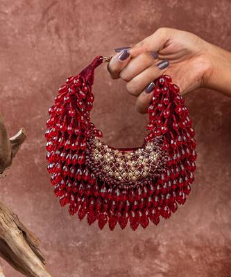 Red crystal beaded suede lattice garnet bag 1