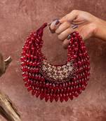 Red crystal beaded suede lattice garnet bag