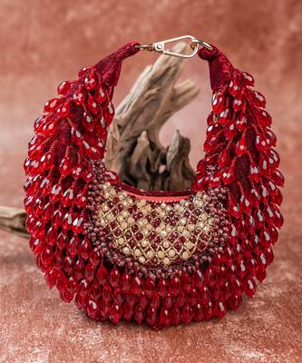 Red crystal beaded suede lattice garnet bag 2
