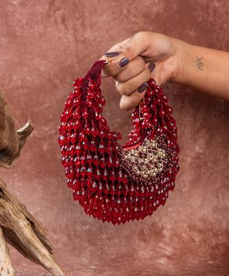 Red crystal beaded suede lattice garnet bag 3