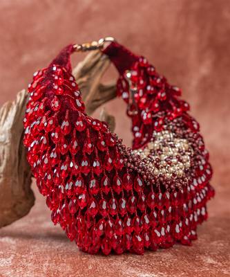 Red crystal beaded suede lattice garnet bag 4