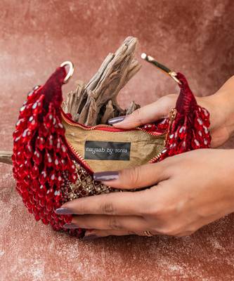 Red crystal beaded suede lattice garnet bag 5