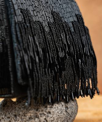 Black beaded silk tassel handbag 4