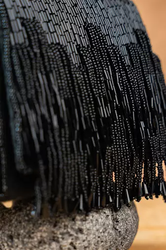 Black beaded silk tassel handbag