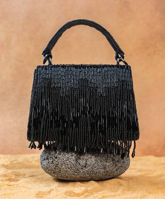 Black beaded silk tassel handbag 5