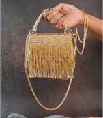 Gold beaded silk tassel handbag