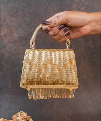 Gold beaded silk tassel handbag 2