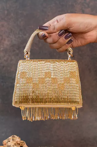 Gold beaded silk tassel handbag