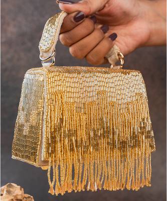 Gold beaded silk tassel handbag 3