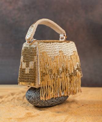 Gold beaded silk tassel handbag 5