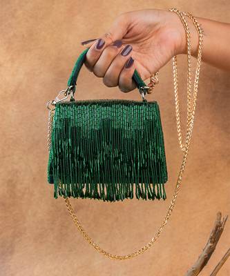 Emerald green mini beaded silk handbag 1