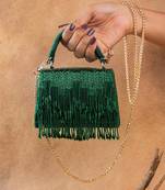 Emerald green mini beaded silk handbag
