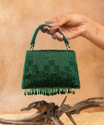 Emerald green mini beaded silk handbag 2