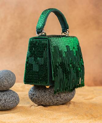 Emerald green mini beaded silk handbag 3