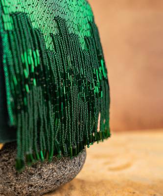 Emerald green mini beaded silk handbag 4