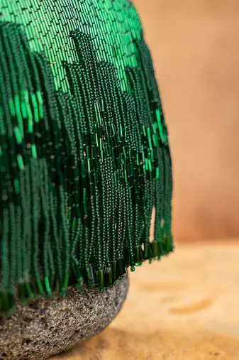 Emerald green mini beaded silk handbag