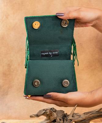 Emerald green mini beaded silk handbag 5