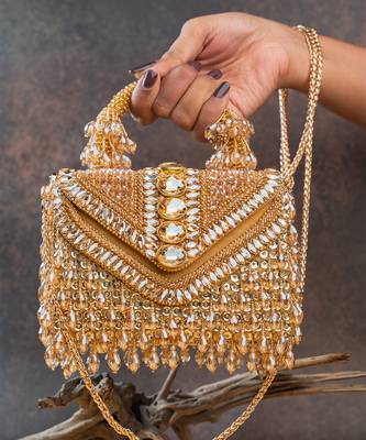 Gold crystal handcrafted silk bag 1