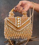 Gold crystal handcrafted silk bag
