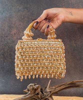 Gold crystal handcrafted silk bag 2
