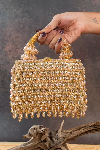 Gold crystal handcrafted silk bag