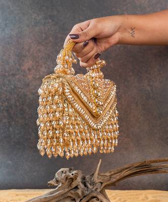 Gold crystal handcrafted silk bag 3