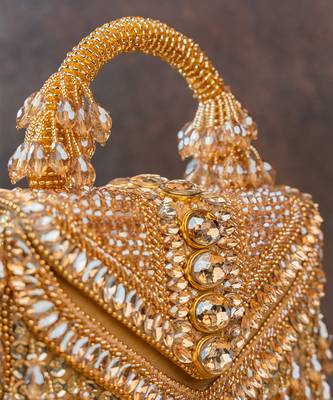 Gold crystal handcrafted silk bag 4