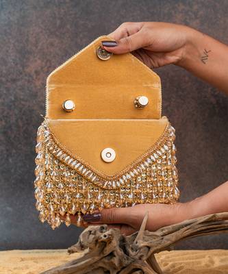 Gold crystal handcrafted silk bag 5