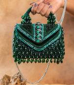 Emerald green handcrafted crystal silk bag