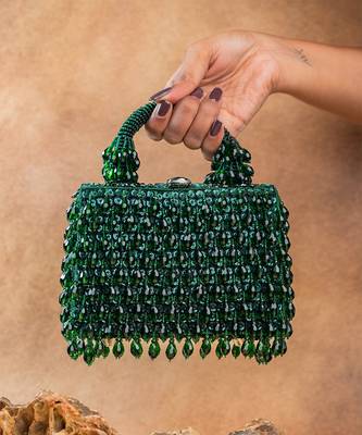 Emerald green handcrafted crystal silk bag 3