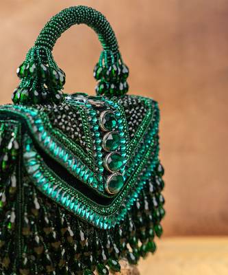 Emerald green handcrafted crystal silk bag 5