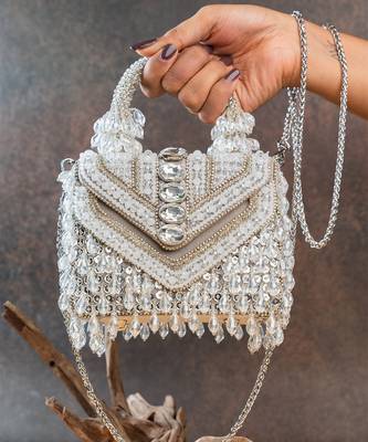 Ivory handcrafted crystal silk bag 1