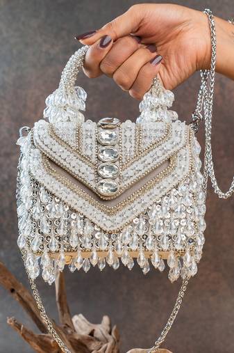 Ivory handcrafted crystal silk bag