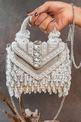 Ivory handcrafted crystal silk bag