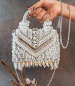 Ivory handcrafted crystal silk bag