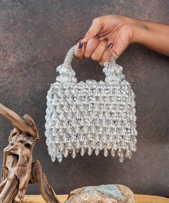 Ivory handcrafted crystal silk bag 2